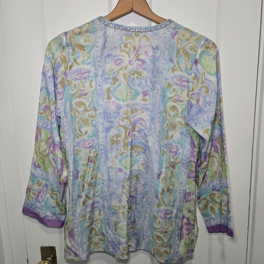 Bella Tu Womens Beaded Fairy Blouse Size S Fairycore Fae Sparkle Ren Fest Floral - Picture 7 of 13